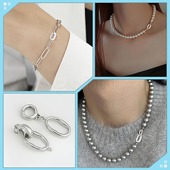 スターリングシルバーのスプリングゲートリング  オーバル  プラチナ  10x7mm&nbsp;STER-WH0004-081
