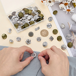 80個 20スタイル 1穴亜鉛合金シャンクボタン  混合形状  ミックスカラー  13~17.5x14~18.5x6~8.5mm  穴：2~2.5mm  4個/スタイル&nbsp;BUTT-PH0001-70