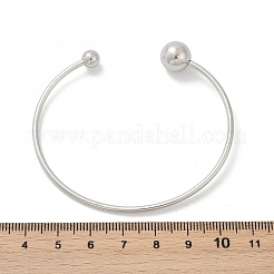 304ステンレススチールオープンカフブレスレット  女性のためのトルクバングル  丸いボール  ステンレス鋼色  3/8インチ（1cm）  内径：2-3/8インチ（5.95cm）&nbsp;BJEW-R019-01P-02