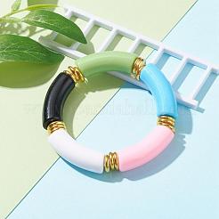 不透明なアクリルビーズブレスレット  カーブチューブ  カラフル  内径：2インチ（5.1cm）&nbsp;BJEW-JB06513-04