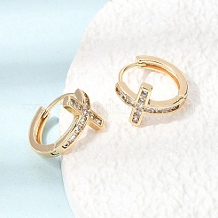 Brass Micro Pave Cubic Zirconia Hoop Earrings&nbsp;KK-CBACA55-18G