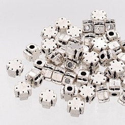 ギリシャクロスチベットスタイルの合金ビーズ  カドミウムフリー＆鉛フリー  アンティークシルバー  約6mm長  6.5 mm幅  厚さ4mm  穴：2mm&nbsp;AB5085Y