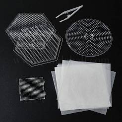 六角形とフラットラウンド形と正方形のabcプラスチックペグボード  アイロンペーパーとプラスチックピンセットを使って  透明&nbsp;DIY-YW0008-46