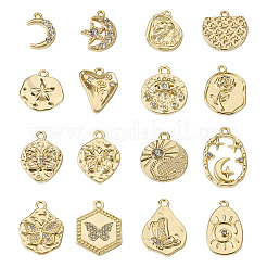 32個16スタイルアロイペンダント  バラと月と星と馬の目でフラットラウンド  ゴールドカラー  15~27x10~20.5x2~4mm  穴：1.6~2.2mm  2個/スタイル&nbsp;FIND-TA0001-73