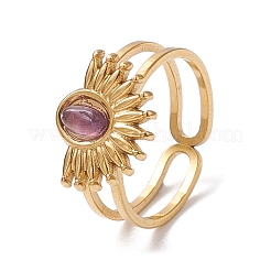 Natural White Jade & Amethyst & Lapis Lazuli & Tiger Eye 7 African Turquoise Finger Ring&nbsp;RJEW-JR00767-01