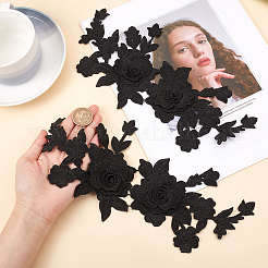 ポリエステル刺繍花飾りアクセサリー  袖口カラー飾り用  ブラック  280x136x3mm&nbsp;PATC-WH0006-08