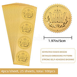 プラスチック製の粘着式金箔エンボスステッカー  メダル装飾ステッカー  クラウン  5x5cm  4pcs /シート&nbsp;DIY-WH0211-130