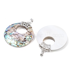 Natural Paua Shell Flat Round Pendants&nbsp;KK-C135-01P