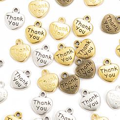 500個5色チベット風合金チャーム  thank you文字のハート  ミックスカラー  12x11x2mm  穴：1.5mm  100個/カラー&nbsp;TIBEP-LS0001-08