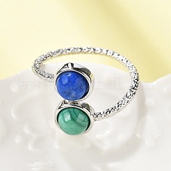 天然マラカイトとラピスラズリの指輪  女性用真鍮ジュエリー付き  カドミウムフリー＆鉛フリー  1.5~15mm  usサイズ8 3/4(18.7mm)&nbsp;RJEW-A068-03P-01