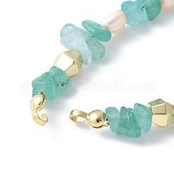 Brass Bicone & Natural Pearl & Green Aventurine Chip Beaded Bracelet Making&nbsp;KK-F892-21G