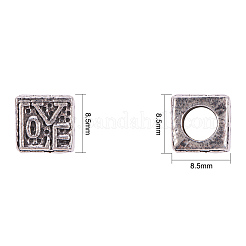 合金ヨーロピアンビーズ  大穴ビーズ  ワード愛とキューブ  アンティークシルバー  8.5x8.5x8.5mm  穴：5mm  30個/箱&nbsp;MPDL-NB0001-04AS