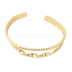 Brass Double Line Textured Cuff Bangles for Women&nbsp;KK-CBACA61-03G