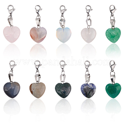 16Pcs Heart Natural & Synthetic Gemstone Pendant&nbsp;HJEW-BM0001-56