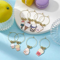 デザートテーマ合金エナメルワイングラスチャーム  真鍮のワイングラスチャームリングとスター合金ビーズ付き  ミックスカラー  162mm  8個/セット&nbsp;AJEW-JO00187