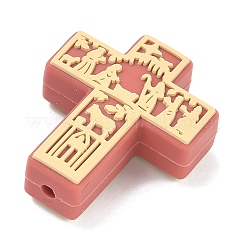 シリコーン焦点ビーズ  クロス  インディアンレッド  29x24x10mm  穴：3mm&nbsp;SIL-A012-01B