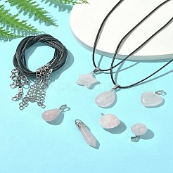 天然ローズクォーツペンダント＆ワックスコードネックレスの手作りキット  ミックスカラー  22~23x20~20.5x6~7.5mm  穴：5x8mm&nbsp;DIY-FS0008-74