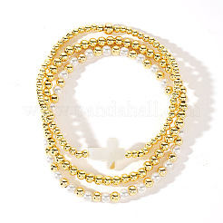 3Pcs Brass Round Beads Stretch Bracelets for Women&nbsp;NV0824