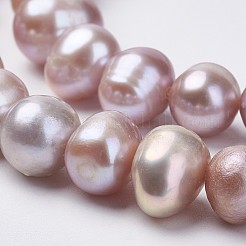 天然養殖淡水パールビーズ連売り  ポテト  ロージーブラウン  8~9x7~10mm  穴：0.5mm  約47個/連  14.1インチ&nbsp;PEAR-D187-12