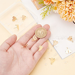 ハート型真鍮スタッドピアス金具10個  垂直ループとプラスチック製イヤーナット20個付き  18KGP本金メッキ  14x13mm  穴：1.6mm  ピン：0.7mm&nbsp;KK-AR0004-02