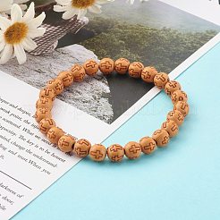 イミテーションウッドアクリルストレッチビーズブレスレット  クロスの丸  ペルー  内径：2-1/8インチ（5.4cm）  ビーズ：7.5mm&nbsp;BJEW-JB06232