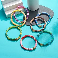 7Pcs 7 Color Handmade Polymer Clay Disc Surfer Stretch Bracelets Set&nbsp;BJEW-JB08798