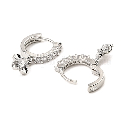 キュービックジルコニア付きブラスダングルフープピアス  花  プラチナ  22x7.5mm&nbsp;EJEW-G362-05P