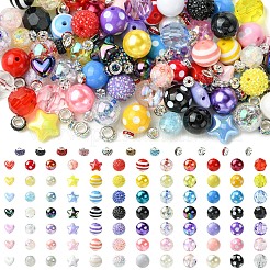 DIYジュエリー作成キット  アクリル、樹脂、プラスチック、ABSプラスチック模造真珠ビーズを含む  ポリマークレイと真鍮のラインストーンスペーサービーズ  ディープスカイブルー  20x19mm  穴：3mm&nbsp;DIY-YW0017-69E