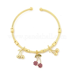 Brass Micro Pave Cubic Zirconia Fruit Charm Bangles for Women&nbsp;BJEW-Z089-01G-02