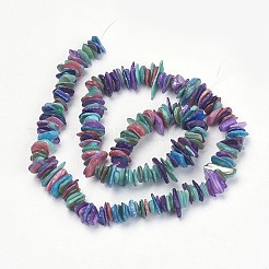 天然石シェルビーズ連売り  チップ  染め  ミックスカラー  6~15mm程度  厚さ1~5mm  穴：1mm  約190個/連  15インチ&nbsp;X-PBB226Y-4