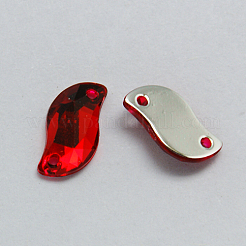 縫い付けラインストーン  台湾アクリルラインストーン  二つの穴  服飾材料  多面カット  波  レッド  20x10x5mm  穴：1mm&nbsp;ACRT-M021-10x20mm-28