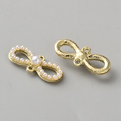 Alloy & White Plastic Pearl Links Connector Charms&nbsp;FIND-WH0365-082G-04