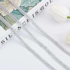 メタリックポリエステルリボン  ガーメントアクセサリー  花柄  銀  1/4インチ（8mm）&nbsp;OCOR-WH0067-04B