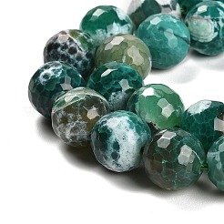 ファイヤーアゲートクラックルビーズ連売り  染め＆加熱  ラウンド  多面カット  ダークシアン  13.5~14mm  穴：1.4mm  約28~29個/連  15.16インチ（38.5cm）&nbsp;X-G-L595-A02-01E