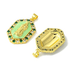 真鍮製マイクロパヴェキュービックジルコニアペンダント  エナメル  カドミウムフリー＆ニッケルフリー＆鉛フリー  六角形と処女  ミックスカラー  29.5x19x5.5mm  穴：5x3.5mm&nbsp;KK-H472-01G