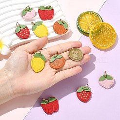 フルーツシリーズマイクロファイバーレザーペンダント10個、5スタイル  亜鉛合金リング付き  ゴールドカラー  混合図形  34~43mm  穴：10mm  1個/スタイル&nbsp;FIND-CJ0005-21