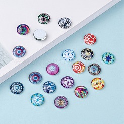 モザイク印刷されたガラスの半分ラウンド/ドームカボション  ミックスカラー  12x4mm&nbsp;GGLA-N004-12mm-G