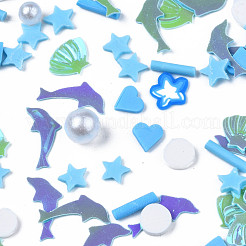 手作り樹脂クレイカボション  ファッションネイルアートデコレーションアクセサリー  プラスチックとABSプラスチック模造真珠ビーズ付き  混合図形  ミディアムシーグリーン  2~12x1.5~8x0.5~6mm&nbsp;CLAY-N006-87