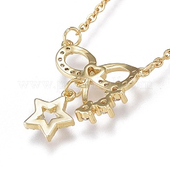 Brass Micro Pave Clear Cubic Zirconia Pendant Necklaces&nbsp;NJEW-R256-03