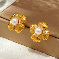 Classic 304 Stainless Steel Imitation Pearl Flower Stud Earrings&nbsp;GL7726