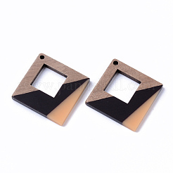 樹脂＆ウォールナットウッドペンダント  菱形  砂茶色  37x37x3mm  穴：2mm&nbsp;X-RESI-N025-006A-B02