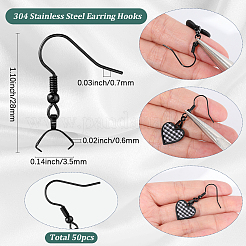 304ステンレススチールピアスフック50個  コイルとボール付きフレンチフック＆アイスピックピンチベイル  片穴パーツ用  ブラック  28x3.5mm  ピン：0.7mmおよび0.6mm（ハーフダールビーズ用）&nbsp;STAS-SC0010-74EB