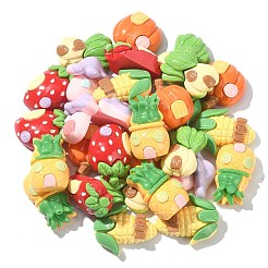 30 個不透明樹脂模造食品カボション  野菜と果物の家  混合図形  ミックスカラー  17~25x17~27x10.5~15mm&nbsp;CRES-CJ0001-59