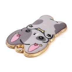 メッキ合金エナメルチャームラック  ゴールドカラー  犬チャーム  濃いグレー  25x16x2mm  穴：2mm&nbsp;FIND-Q099-10G-06