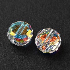 電気メッキガラスビーズ  フラットラウンド  多面カット  ABカラー  透明  8x5mm  穴：1.2mm&nbsp;EGLA-U003-01A-AB01