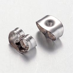 変色しにくい304ステンレススチール製イヤーナット  スタッド イヤリングのフリクション イヤリング バック  ステンレス鋼色  6x4.5x3mm  穴：0.8mm&nbsp;STAS-D438-27P