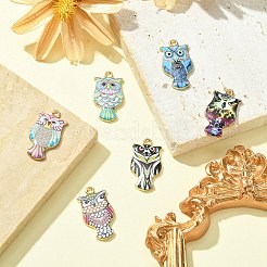 6本6色ラックメッキ合金エナメルペンダント  ライトゴールド  フクロウ  ミックスカラー  23.5x13x2mm  穴：1.4mm  1pc /カラー&nbsp;ENAM-YW0003-13