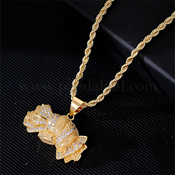Brass Pave Clear Cubic Zirconia Dollar Pendant Necklaces for Men&nbsp;DC8712