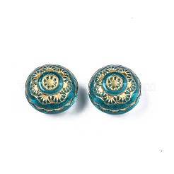 メッキアクリルビーズ  ライン入り  フラットラウンド  ダークターコイズ  13x9mm  穴：1.5mm  約540個/500g&nbsp;PACR-N008-016