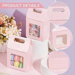 窓付き長方形の紙製ギフトバッグ  誕生日用のキャンディトート  結婚式  ピンク  10x5.8x15cm&nbsp;CON-WH0088-85B